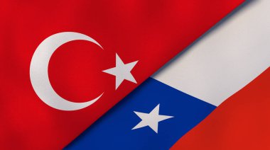 Türkiye ve Şili 'nin iki bayrağı. Kaliteli bir iş geçmişi. 3d illüstrasyon