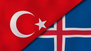 Türkiye ve İzlanda 'nın iki bayrağı. Kaliteli bir iş geçmişi. 3d illüstrasyon