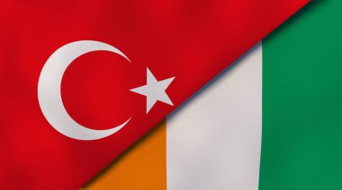 Two states flags of Turkey and Ivory Coast. High quality business background. 3d illustration clipart