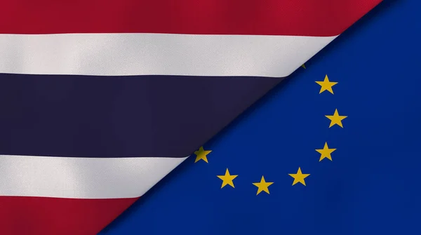 Dos Estados Banderas Tailandia Unión Europea Fondo Negocio Alta Calidad — Foto de Stock