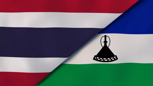 Dos Estados Banderas Tailandia Lesotho Fondo Negocio Alta Calidad Ilustración — Foto de Stock