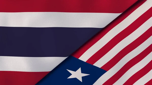 Två Delstater Flaggar Thailand Och Liberia Hög Kvalitet Affärsbakgrund Illustration — Stockfoto