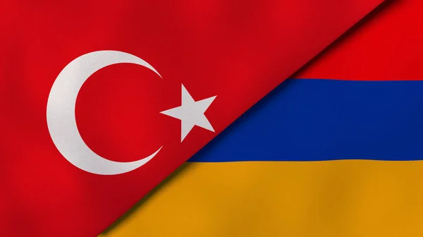 Zwei Staaten Flaggen Der Türkei Und Armeniens Hochwertiger Geschäftlicher Hintergrund — Stockfoto