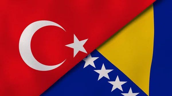 Zwei Staaten Flaggen Der Türkei Und Bosnien Und Herzegowina Hochwertiger — Stockfoto