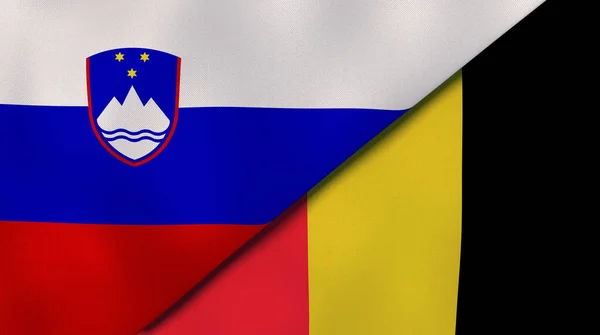 斯洛文尼亚和比利时两国国旗 高质量的商业背景 3D说明 — 图库照片