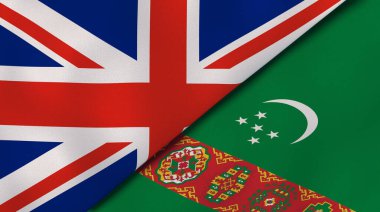 Birleşik Krallık ve Türkmenistan 'ın iki bayrağı. Kaliteli bir iş geçmişi. 3d illüstrasyon