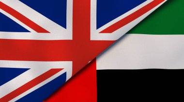 Birleşik Krallık ve Birleşik Arap Emirlikleri 'nin iki bayrağı. Kaliteli bir iş geçmişi. 3d illüstrasyon