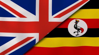 Birleşik Krallık ve Uganda 'nın iki bayrağı. Kaliteli bir iş geçmişi. 3d illüstrasyon