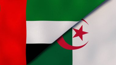 Birleşik Arap Emirlikleri ve Cezayir 'in iki bayrağı. Kaliteli bir iş geçmişi. 3d illüstrasyon
