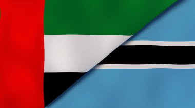 Birleşik Arap Emirlikleri ve Botswana 'nın iki bayrağı. Kaliteli bir iş geçmişi. 3d illüstrasyon