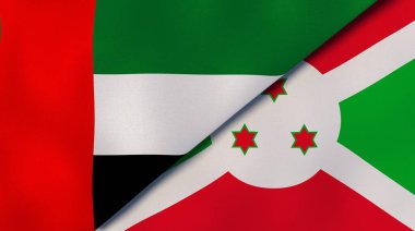 Birleşik Arap Emirlikleri ve Burundi 'nin iki bayrağı. Kaliteli bir iş geçmişi. 3d illüstrasyon