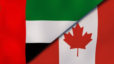 Birleşik Arap Emirlikleri ve Kanada 'nın iki bayrağı. Kaliteli bir iş geçmişi. 3d illüstrasyon