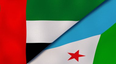 Birleşik Arap Emirlikleri ve Cibuti 'nin iki bayrağı. Kaliteli bir iş geçmişi. 3d illüstrasyon