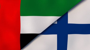Birleşik Arap Emirlikleri ve Finlandiya 'nın iki bayrağı. Kaliteli bir iş geçmişi. 3d illüstrasyon