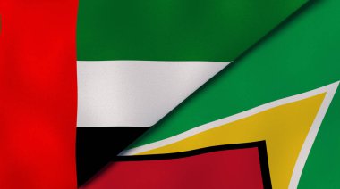 Birleşik Arap Emirlikleri ve Guyana 'nın iki bayrağı. Kaliteli bir iş geçmişi. 3d illüstrasyon