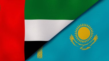 Birleşik Arap Emirlikleri ve Kazakistan 'ın iki bayrağı. Kaliteli bir iş geçmişi. 3d illüstrasyon