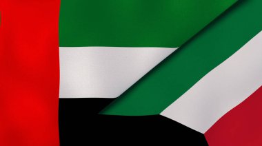 Birleşik Arap Emirlikleri ve Kuveyt 'in iki bayrağı. Kaliteli bir iş geçmişi. 3d illüstrasyon