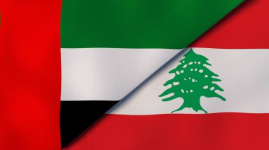 Birleşik Arap Emirlikleri ve Lübnan 'ın iki bayrağı. Kaliteli bir iş geçmişi. 3d illüstrasyon