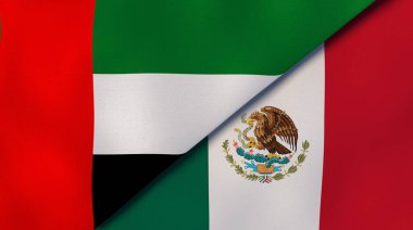Birleşik Arap Emirlikleri ve Meksika 'nın iki bayrağı. Kaliteli bir iş geçmişi. 3d illüstrasyon