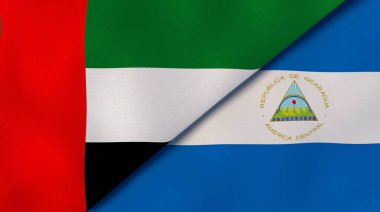 Birleşik Arap Emirlikleri ve Nikaragua 'nın iki bayrağı. Kaliteli bir iş geçmişi. 3d illüstrasyon