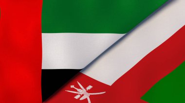 Birleşik Arap Emirlikleri ve Umman 'ın iki bayrağı. Kaliteli bir iş geçmişi. 3d illüstrasyon