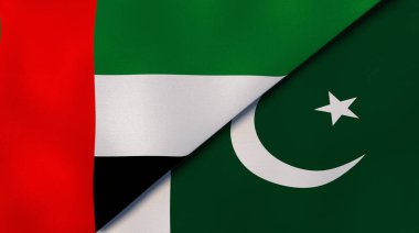 Birleşik Arap Emirlikleri ve Pakistan 'ın iki bayrağı. Kaliteli bir iş geçmişi. 3d illüstrasyon