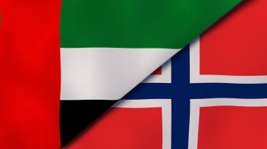 Birleşik Arap Emirlikleri ve Norveç 'in iki bayrağı. Kaliteli bir iş geçmişi. 3d illüstrasyon