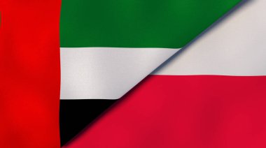 Birleşik Arap Emirlikleri ve Polonya 'nın iki bayrağı. Kaliteli bir iş geçmişi. 3d illüstrasyon