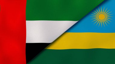 Birleşik Arap Emirlikleri ve Ruanda 'nın iki bayrağı. Kaliteli bir iş geçmişi. 3d illüstrasyon