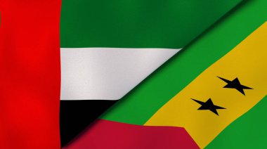 Birleşik Arap Emirlikleri ve Sao Tome ve Principe 'nin iki bayrağı. Kaliteli bir iş geçmişi. 3d illüstrasyon