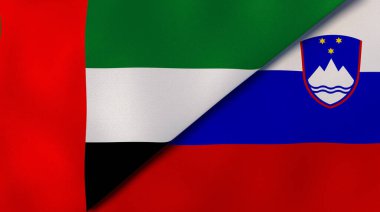 Birleşik Arap Emirlikleri ve Slovenya 'nın iki bayrağı. Kaliteli bir iş geçmişi. 3d illüstrasyon