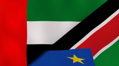 Birleşik Arap Emirlikleri ve Güney Sudan 'ın iki bayrağı. Kaliteli bir iş geçmişi. 3d illüstrasyon