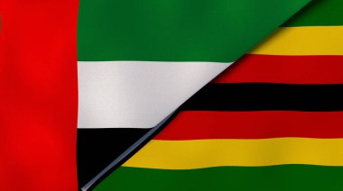 Birleşik Arap Emirlikleri ve Zimbabwe 'nin iki bayrağı. Kaliteli bir iş geçmişi. 3d illüstrasyon
