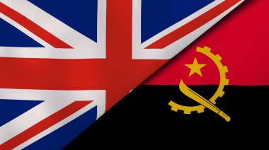 Birleşik Krallık ve Angola 'nın iki bayrağı. Kaliteli bir iş geçmişi. 3d illüstrasyon