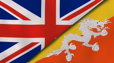 Birleşik Krallık ve Butan 'ın iki bayrağı. Kaliteli bir iş geçmişi. 3d illüstrasyon
