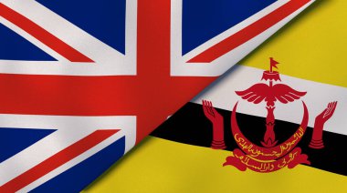 Birleşik Krallık ve Brunei 'nin iki bayrağı. Kaliteli bir iş geçmişi. 3d illüstrasyon