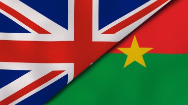 Birleşik Krallık ve Burkina Faso 'nun iki bayrağı. Kaliteli bir iş geçmişi. 3d illüstrasyon