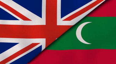 Birleşik Krallık ve Maldivler 'in iki bayrağı. Kaliteli bir iş geçmişi. 3d illüstrasyon