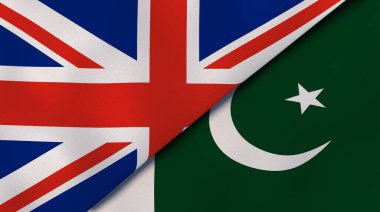 Birleşik Krallık ve Pakistan 'ın iki bayrağı. Kaliteli bir iş geçmişi. 3d illüstrasyon