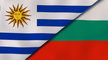 Uruguay ve Bulgaristan 'ın iki bayrağı. Kaliteli bir iş geçmişi. 3d illüstrasyon