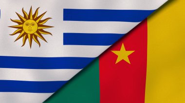 Uruguay ve Kamerun 'un iki bayrağı. Kaliteli bir iş geçmişi. 3d illüstrasyon