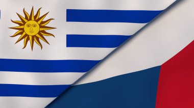 Uruguay ve Çek Cumhuriyeti 'nin iki bayrağı. Kaliteli bir iş geçmişi. 3d illüstrasyon