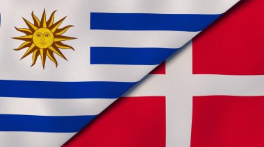 Uruguay ve Danimarka 'nın iki bayrağı. Kaliteli bir iş geçmişi. 3d illüstrasyon
