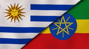 Uruguay ve Etiyopya 'nın iki bayrağı. Kaliteli bir iş geçmişi. 3d illüstrasyon