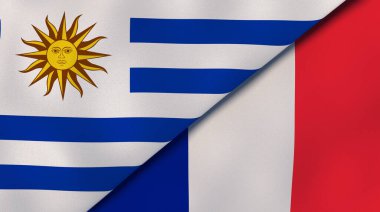 Uruguay ve Fransa 'nın iki bayrağı. Kaliteli bir iş geçmişi. 3d illüstrasyon