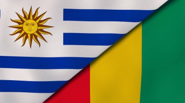 İki Uruguay ve Gine bayrağı. Kaliteli bir iş geçmişi. 3d illüstrasyon