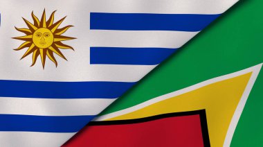 Uruguay ve Guyana 'nın iki bayrağı. Kaliteli bir iş geçmişi. 3d illüstrasyon