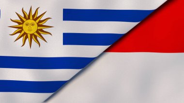 Uruguay ve Endonezya 'nın iki bayrağı. Kaliteli bir iş geçmişi. 3d illüstrasyon