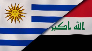 Uruguay ve Irak 'ın iki bayrağı. Kaliteli bir iş geçmişi. 3d illüstrasyon