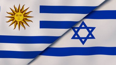 Uruguay ve İsrail 'in iki bayrağı. Kaliteli bir iş geçmişi. 3d illüstrasyon